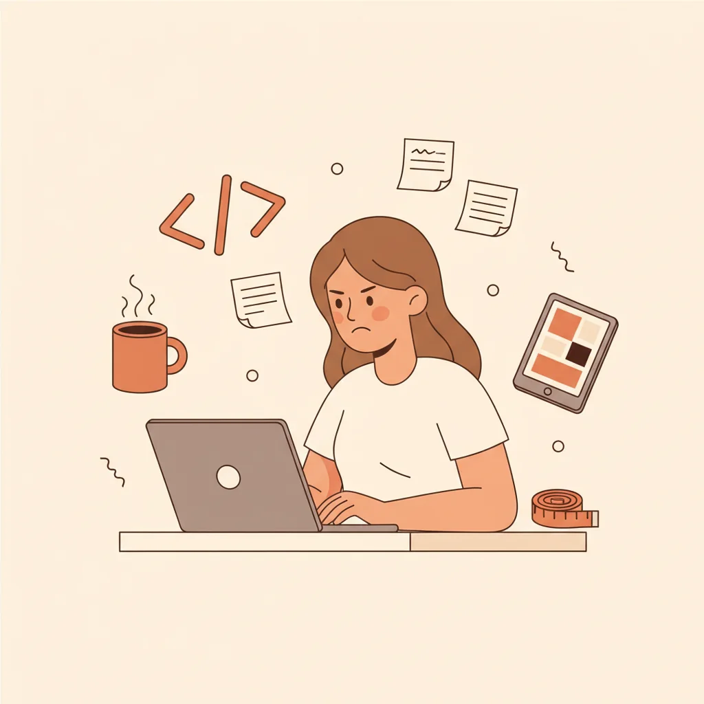 Ilustracja kobiety przy laptopie pracującej nad własną stroną
